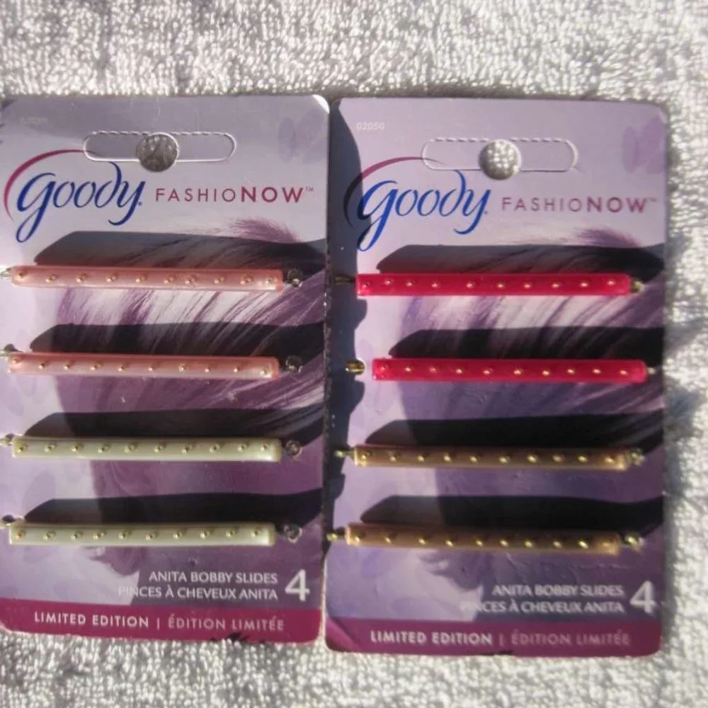 4 Goody Anita Bobby Slides Hair Pins Pearl Pink Magenta Beige White Gold Spots